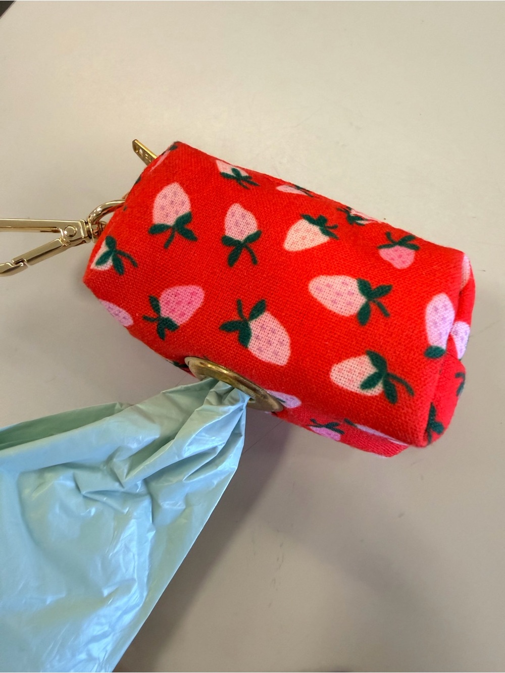 Foggy Dog Strawberry Print Red Dog Waste Bag Holder Keychain